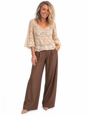 Body Central Cream Crochet Lace Embroidered Boho Blouse Top Size S